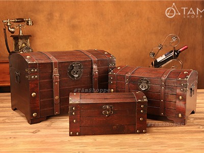 Rương gỗ Vintage đinh tán móc cài được ổ khóa RG-04