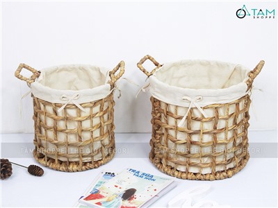 Sọt lục bình tròn đan thưa có vải lót 2 size SOT-LB-01