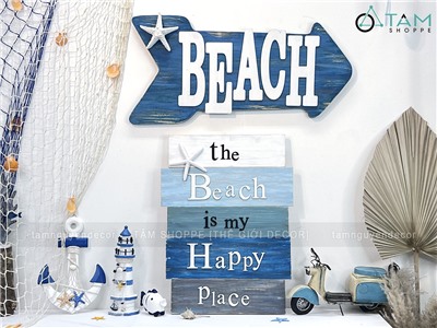 Tranh gỗ chủ đề biển chữ BEACH theo yêu cầu [Thủ công - Kĩ đẹp] YC-TRANHGO-02