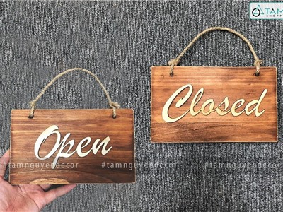 Bảng treo cửa 2 mặt Open Closed chữ gỗ dán nổi số 16