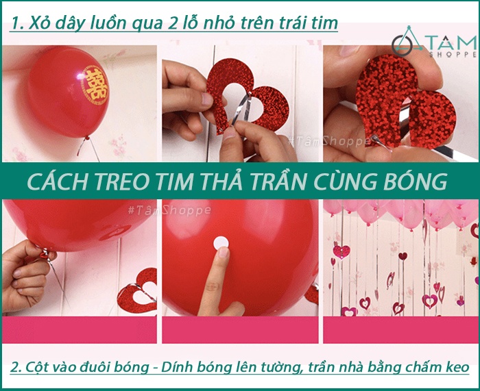 Dây tim rơi cột đuôi bong bóng trang trí