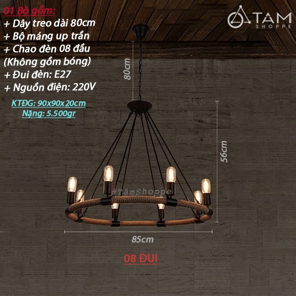 đèn thả trần dây thừng trang trí Vintage đèn thả trần dây thừng trang trí Vintage