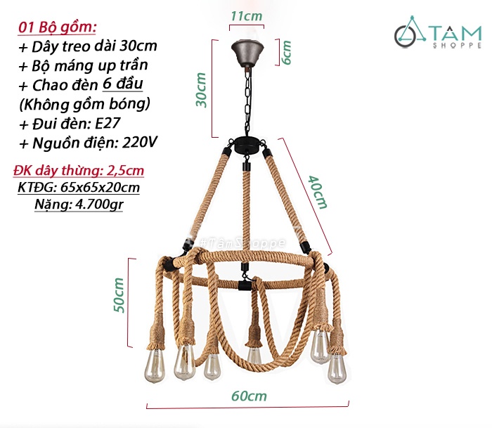 đèn thả trần dây thừng trang trí đèn thả trần dây thừng trang trí