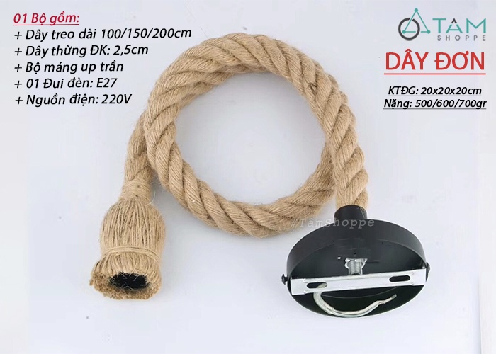 Đèn thả trần dây thừng trang trí Đèn thả trần dây thừng trang trí