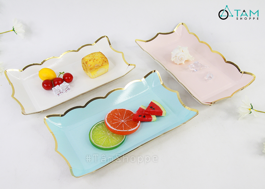 (Đĩa giấy màu pastel hình chữ nhật viền bèo nhún)
