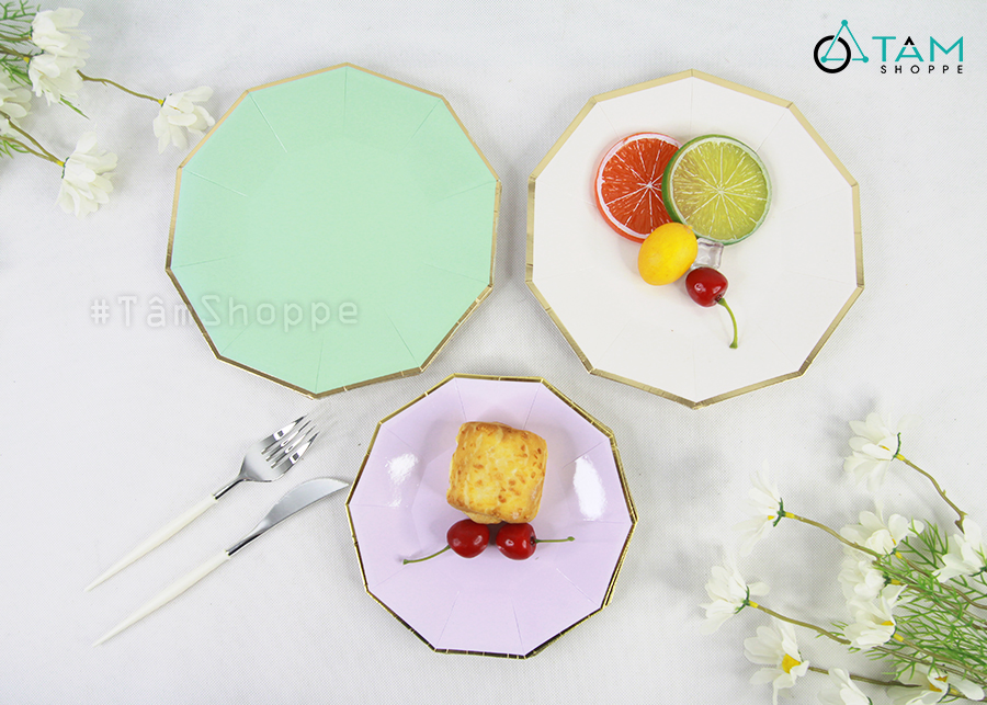 Đĩa giấy dùng 1 lần màu pastel lục giác